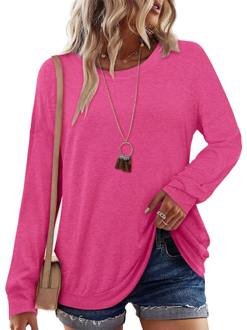 onlypuff Cute Shirts for Women Pocket T Shirts Long Sleeve Tops Womens Tunic Top Ladies Blouse Fashion Top Rose XL - Image 1